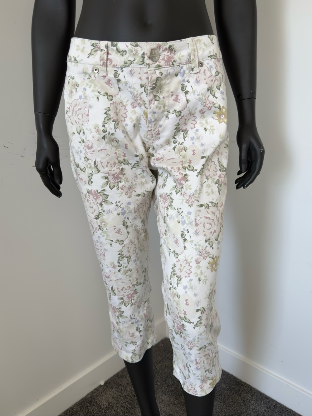 Liverpool Jeans Company Floral Crop Pants in White, Pink & Sage